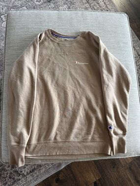 Champion Men's Crewneck Sweatshirt in Tan with Small Logo